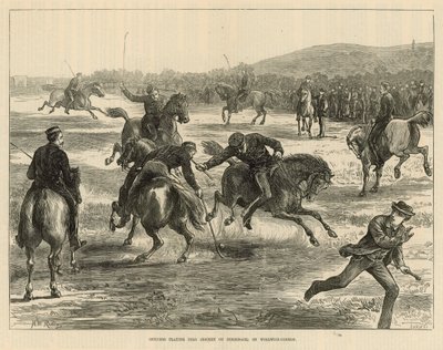 Funkcjonariusze grający w polo (hokej na koniu) na Woolwich Common autorstwa English School