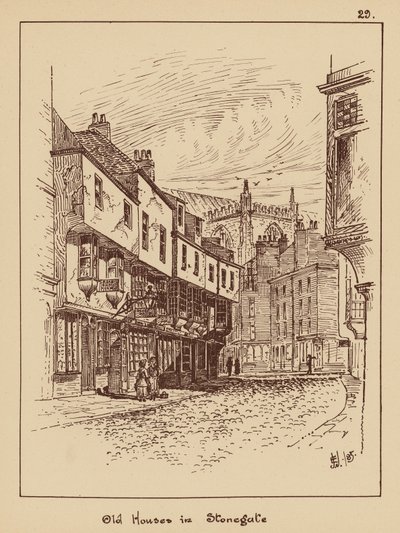 Stare domy w Stonegate (litografia) autorstwa English School