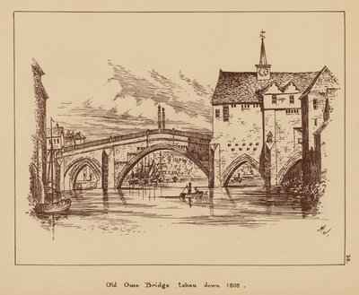 Old Ouse Bridge, rozebrany w 1809 r. (litografia) autorstwa English School