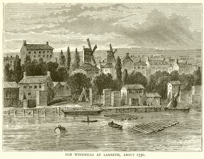 Stare wiatraki w Lambeth, około 1750 autorstwa English School