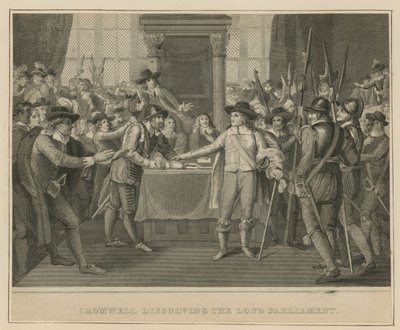 Oliver Cromwell rozwiązuje Długi Parlament autorstwa English School