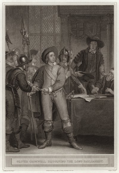 Oliver Cromwell rozwiązuje Długi Parlament autorstwa English School