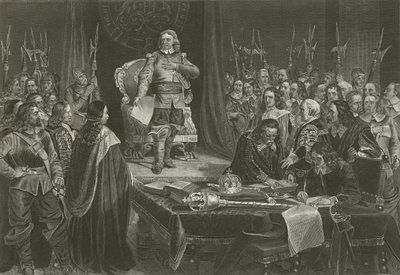 Oliver Cromwell odmawiający korony Anglii, 1657 autorstwa English School