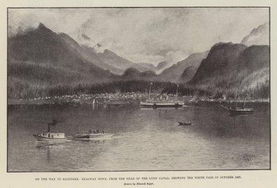 W drodze do Klondike, Skagway Town, od Head of the Lynn Canal, pokazując Białą Przełęcz w październiku 1897 (lito) autorstwa English School