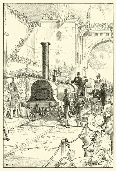 Otwarcie Liverpool & Manchester Railway (tusz na papierze) autorstwa English School