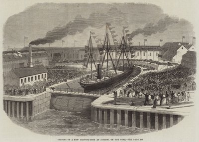 Otwarcie nowego Graving-Dock w Jarrow nad Tyne (grawerowanie) autorstwa English School