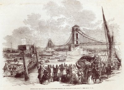 Otwarcie mostu wiszącego Hungerford z „The Illustrated London News”, 3 maja 1845 r. autorstwa English School