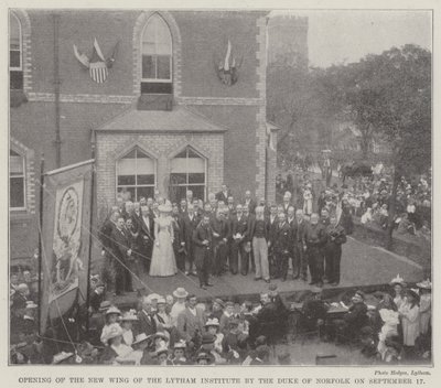 Otwarcie nowego skrzydła Instytutu Lytham przez księcia Norfolk w dniu 17 września (grawerowanie) autorstwa English School