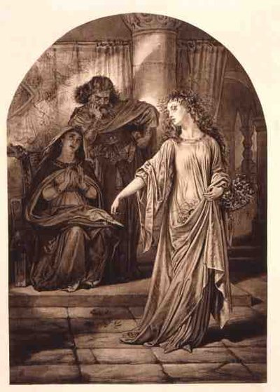 Ofelia w Hamlecie Williama Szekspira (1564-1616) (rycina) autorstwa English School