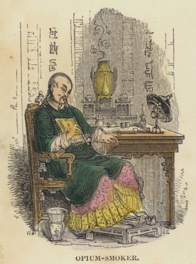 Palacz opium (kolorowy grawer) autorstwa English School