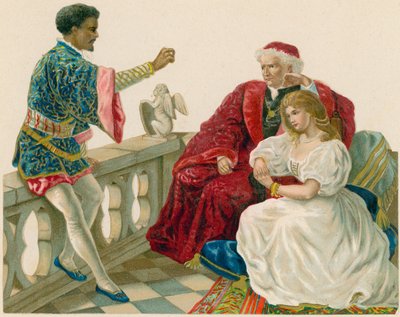 Otello rozmawia z Desdemoną i jej ojcem autorstwa English School