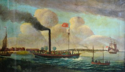 P.S. Royal Charter at Barton waterside, ok. 1850 (olej na płótnie) autorstwa English School