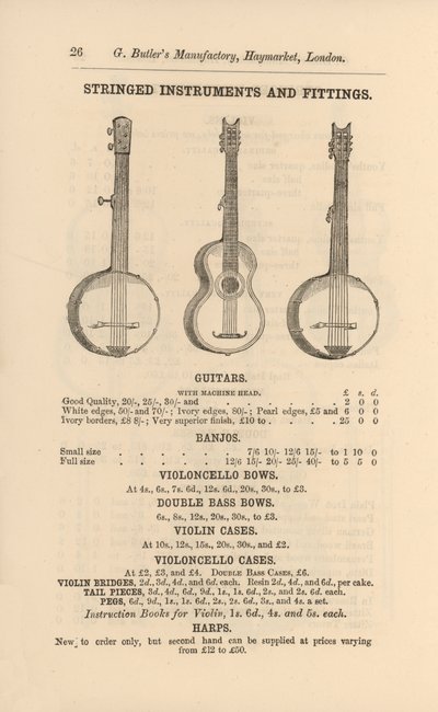 Strona z Ilustrowanego Katalogu Instrumentów Muzycznych G Butlera (rycina) autorstwa English School