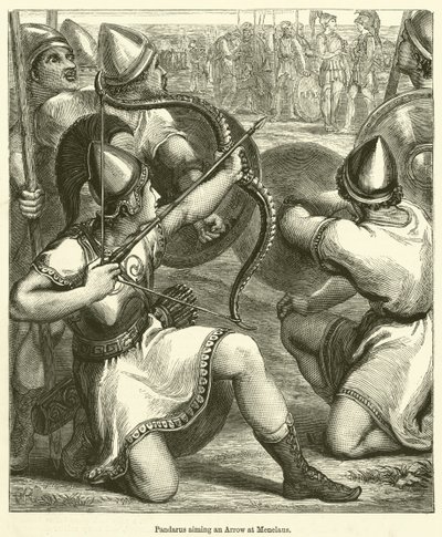 Pandarus celujący strzałą w Menelaosa (rycina) autorstwa English School