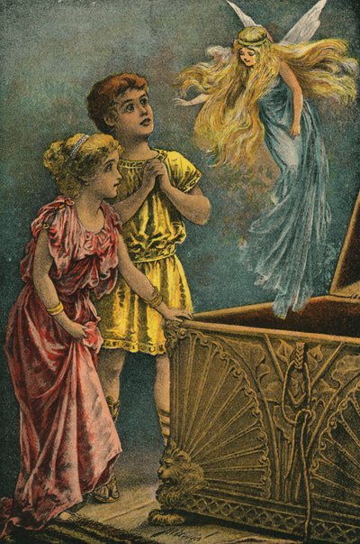 Puszka Pandory (kolorowa litografia) autorstwa English School