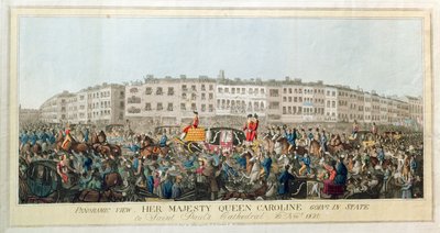Widok panoramiczny. Jej Królewska Mość Królowa Karolina Idzie w stanie do katedry św. Pawła, 20 listopada 1820, wyd. 1821 (akwatinta na papierze) autorstwa English School