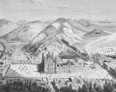 Panoramiczny widok na Bazylikę Guadalupe, Meksyk, lata 80. XIX wieku (rycina) autorstwa English School