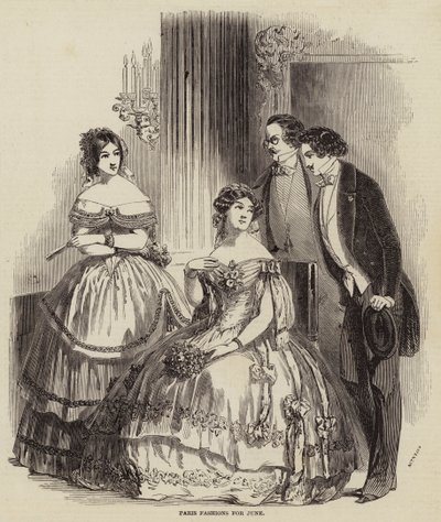 Paris Fashions na czerwiec (grawerowanie) autorstwa English School