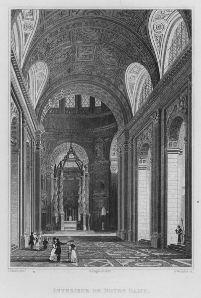 Paryż, Wnętrze Notre Dame (grafika) autorstwa English School