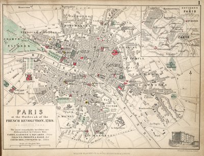Paryż w momencie wybuchu Rewolucji Francuskiej w 1789 (kolorowa lito) autorstwa English School