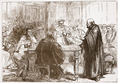 Pastor Olaf na konferencji w Upsali, ilustracja z Historii protestantyzmu Jamesa Aitkena Wylie (1808-1890), wyd. 1878 autorstwa English School