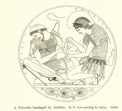 Patroklus zabandażowany przez Achillesa autorstwa English School
