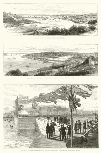 Pembroke Dock, Milford Haven (grawerowanie) autorstwa English School