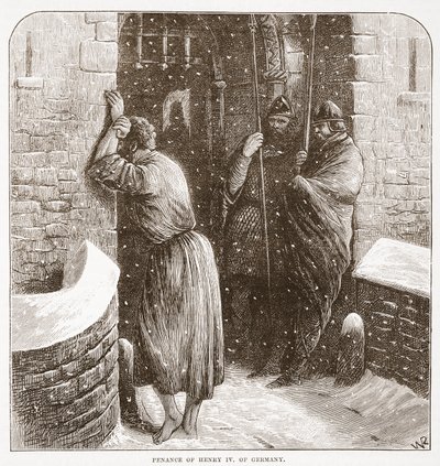 Pokuta Henryka IV Niemiec, ilustracja z Historii protestantyzmu Jamesa Aitkena Wylie (1808-1890), wyd. 1878 autorstwa English School