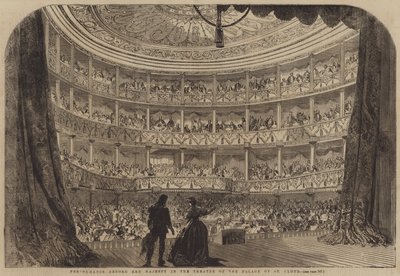 Przedstawienie przed Jej Wysokością w teatrze Pałacu St Cloud (rycina) autorstwa English School