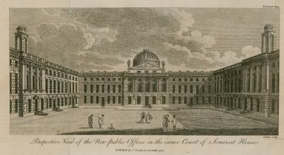 Widok perspektywiczny na nowe urzędy publiczne na dziedzińcu wewnętrznym Somerset House autorstwa English School