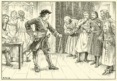 Piotr Wielki zmusza szlachciców do golenia brody (atrament na papierze) autorstwa English School