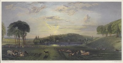 Petworth Park, Sussex (kolorowy grawerunek) autorstwa English School