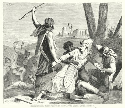 Faraon-Hofra wzięty do niewoli w wojnie z Amazysem, Jeremiasz XLIV, 30 lat (rycina) autorstwa English School