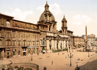 Piazza Navona, Rzym (zdjęcie ręcznie kolorowane) autorstwa English School