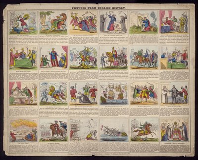 Obrazki z historii języka angielskiego (kolorowe grawerowanie) autorstwa English School