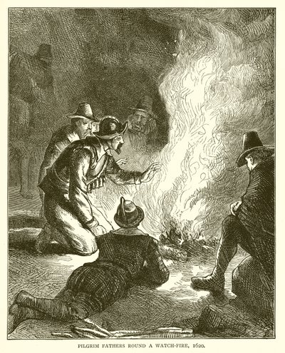 Ojcowie pielgrzymi wokół straży, 1620 autorstwa English School