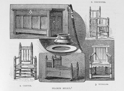 Relikwie pielgrzymów, ilustracja z tomu III „Narrative and Critical History of America”, 1886 autorstwa English School