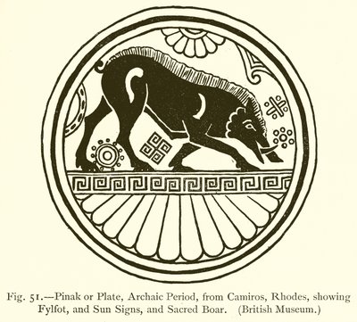 Pinak lub Plate, okres archaiczny, z Camiros, Rodos, przedstawiający Fylfota, Znaki Słońca i Świętego Dzika autorstwa English School