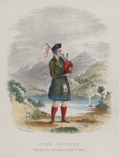 Piper z klanu Gordon, Szkocja (kolorowy grawerunek) autorstwa English School