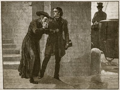 Pius IX opuszczający Watykan w przebraniu, 1848, ilustracja z Cassells Illustrated History of England (zdjęcie w sepii) autorstwa English School