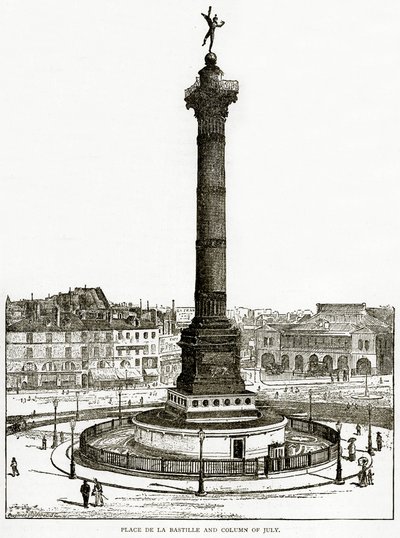Place de la Bastille i Kolumna Lipca, ilustracja ze Starego i Nowego Paryża autorstwa H. Sutherlanda Edwardsa, 1893 autorstwa English School