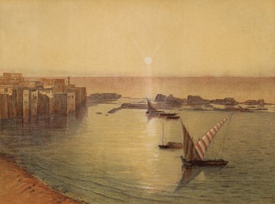 Miejsca wymienione w Biblii: Sydon, strona południowa i starożytny port (chromolitho) autorstwa English School