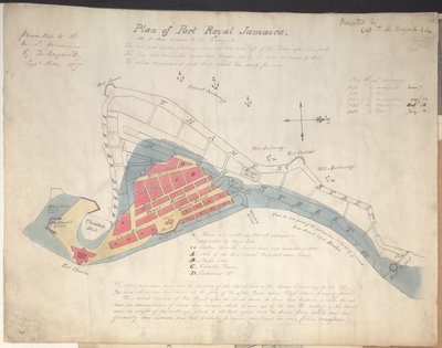 Plan Port Royal Jamaica, jak wyglądał przed trzęsieniem ziemi autorstwa English School