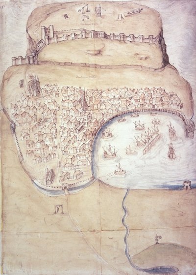 Plan Scarborough i jego obron, ok. 1540 (kolor lito) autorstwa English School
