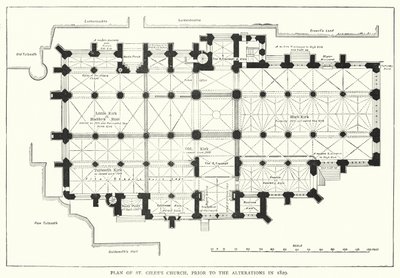 Plan kościoła św Idziego, przed przebudową w 1829 r. (rycina) autorstwa English School