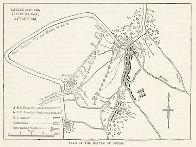 Plan bitwy pod Dubbą (Hyderabad) 24 marca 1843, ilustracja z Cassells Illustrated History of England autorstwa English School