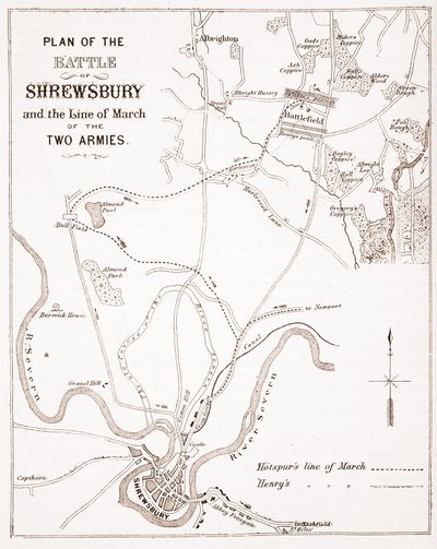 Plan bitwy pod Shrewsbury i linia marszu dwóch armii autorstwa English School