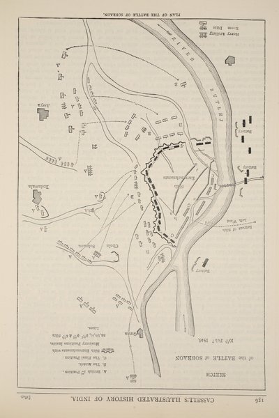 Plan bitwy pod Sobraon, 10 lutego 1846, ilustracja z Ilustrowanej Historii Anglii Cassella autorstwa English School