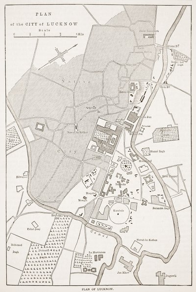 Plan miasta Lucknow, z Cassells Illustrated History of England autorstwa English School