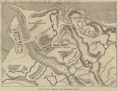 Plan wieży Mamelon i Malakoff (rycina) autorstwa English School